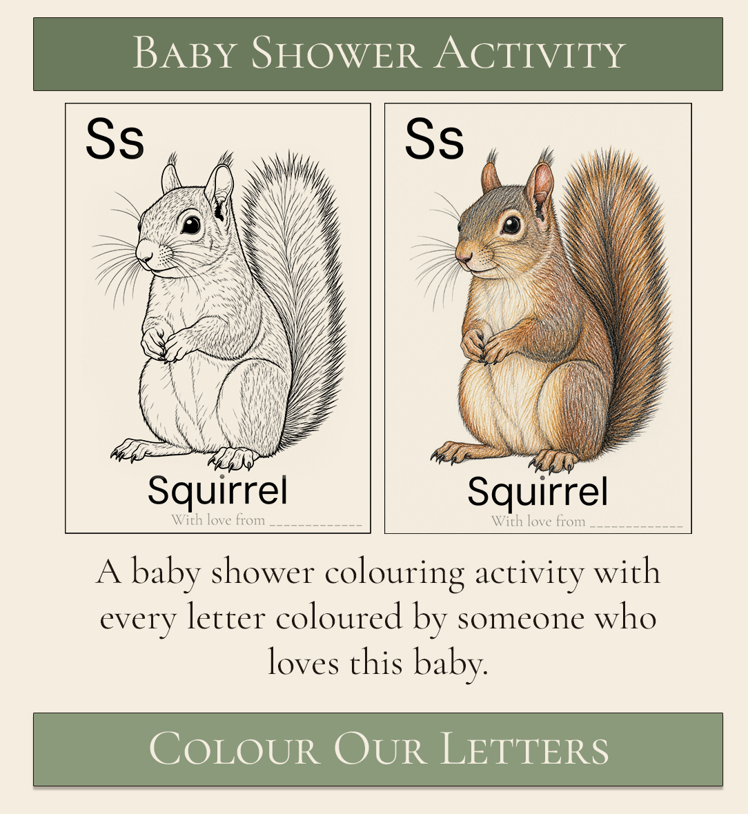 Baby Shower Activity Woodland Alphabet Colouring Book 5