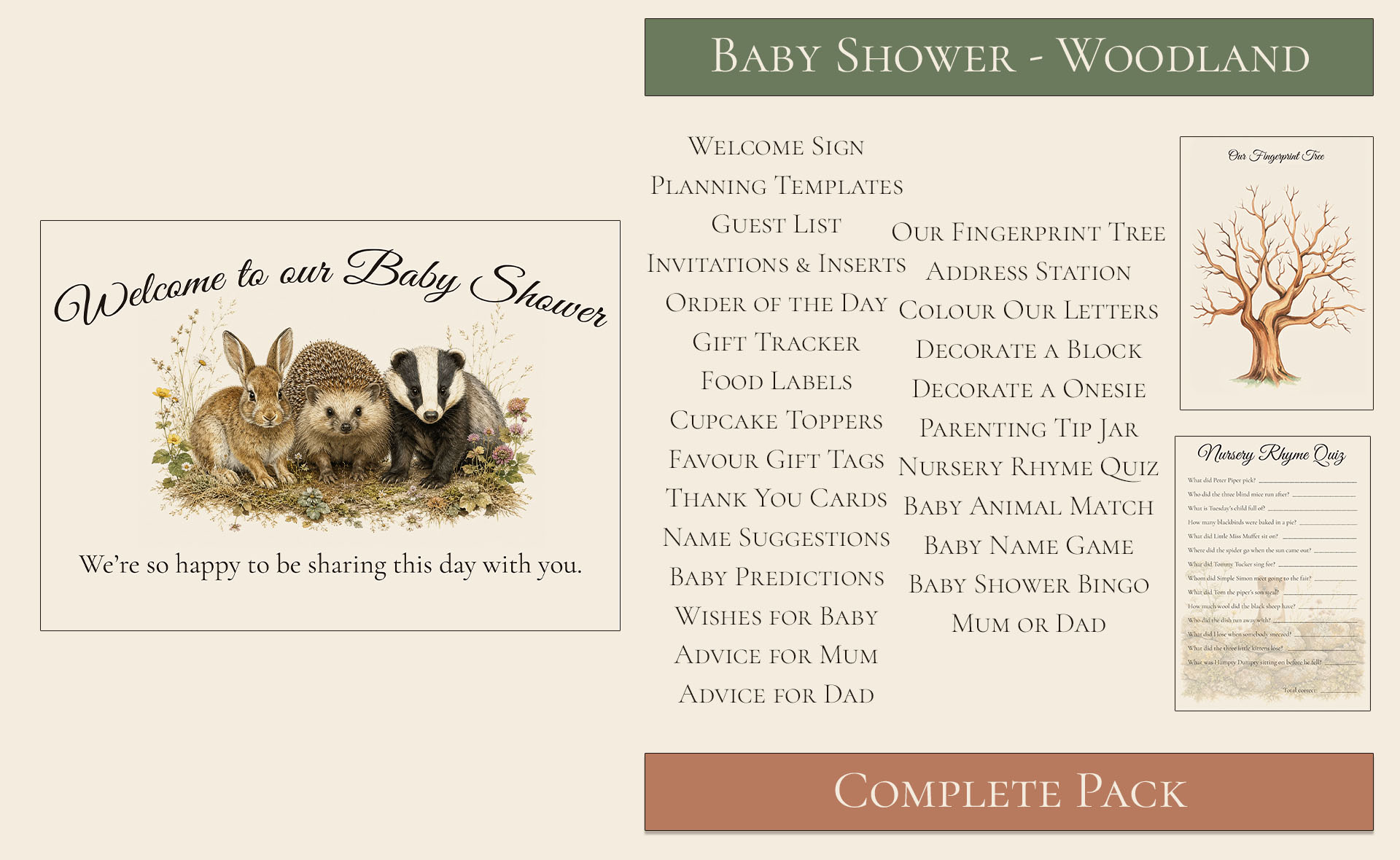 Woodland Themed Baby Shower Complete Pack 1