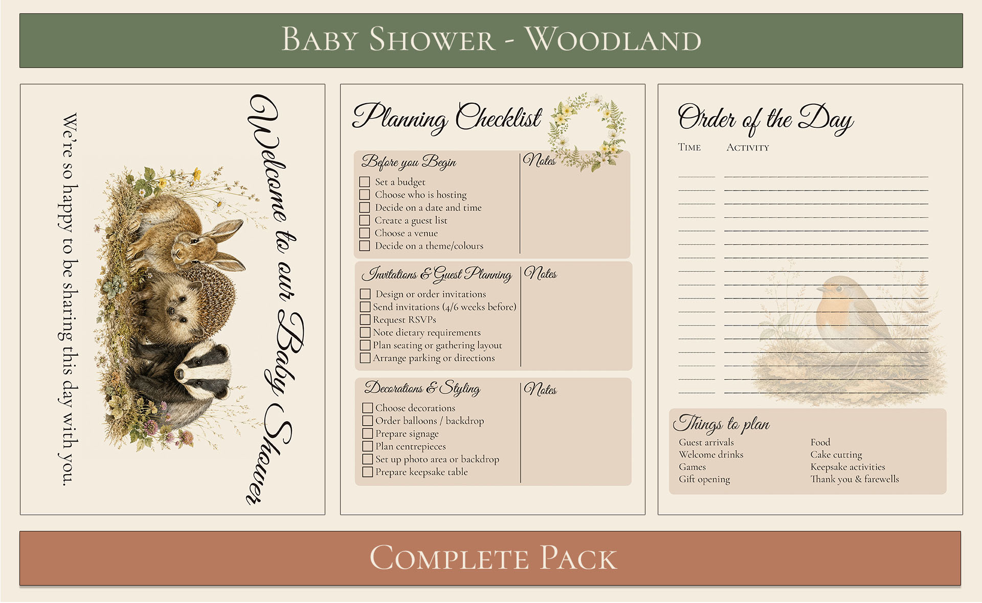 Woodland Themed Baby Shower Complete Pack 2