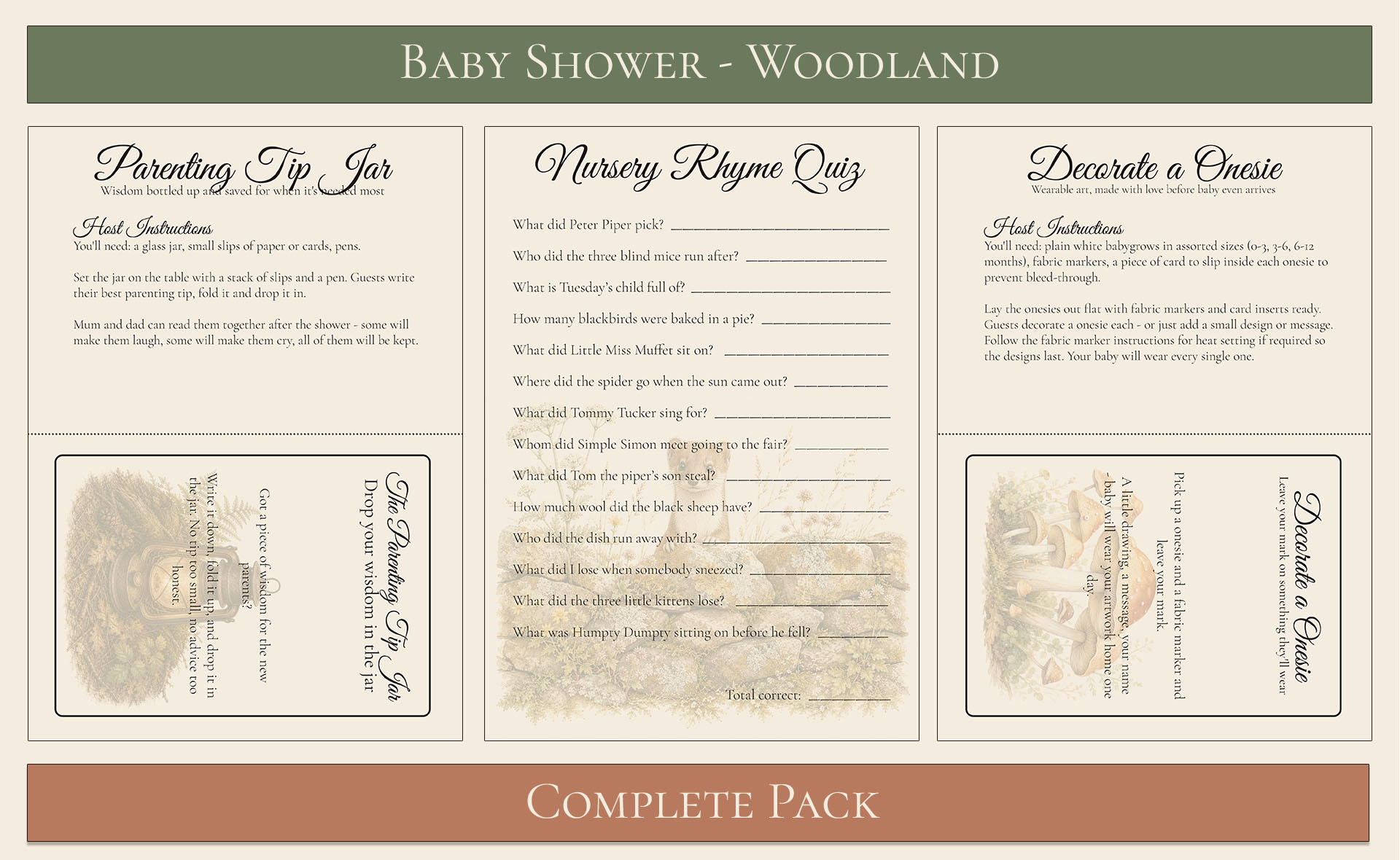 Woodland Themed Baby Shower Complete Pack 5