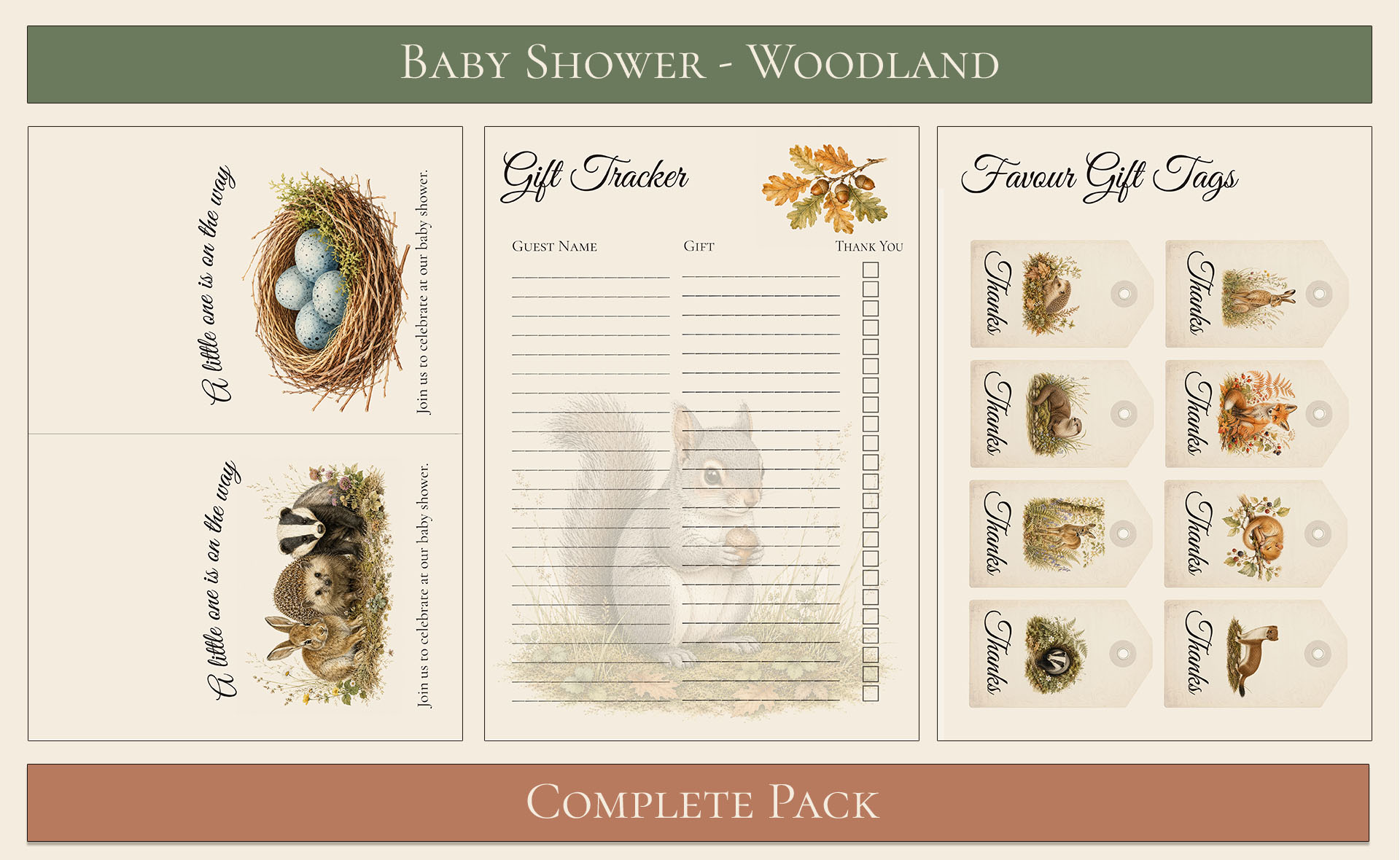 Woodland Themed Baby Shower Complete Pack 6