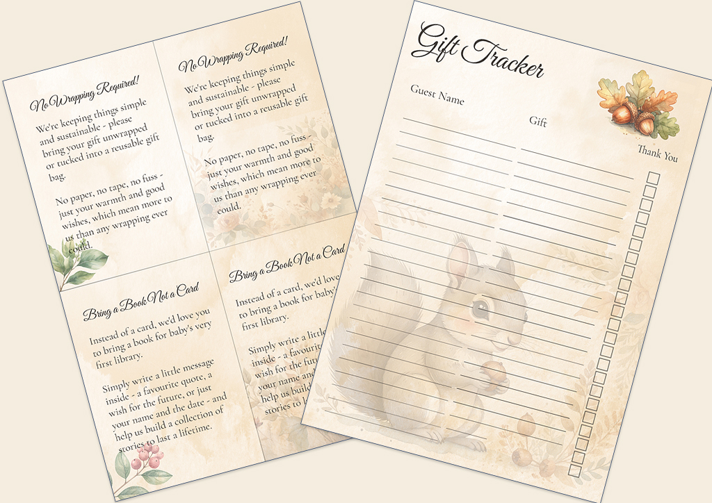 Woodland Baby Shower Gift Tracker