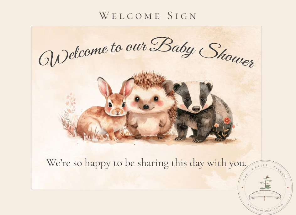 woodland baby shower welcome sign