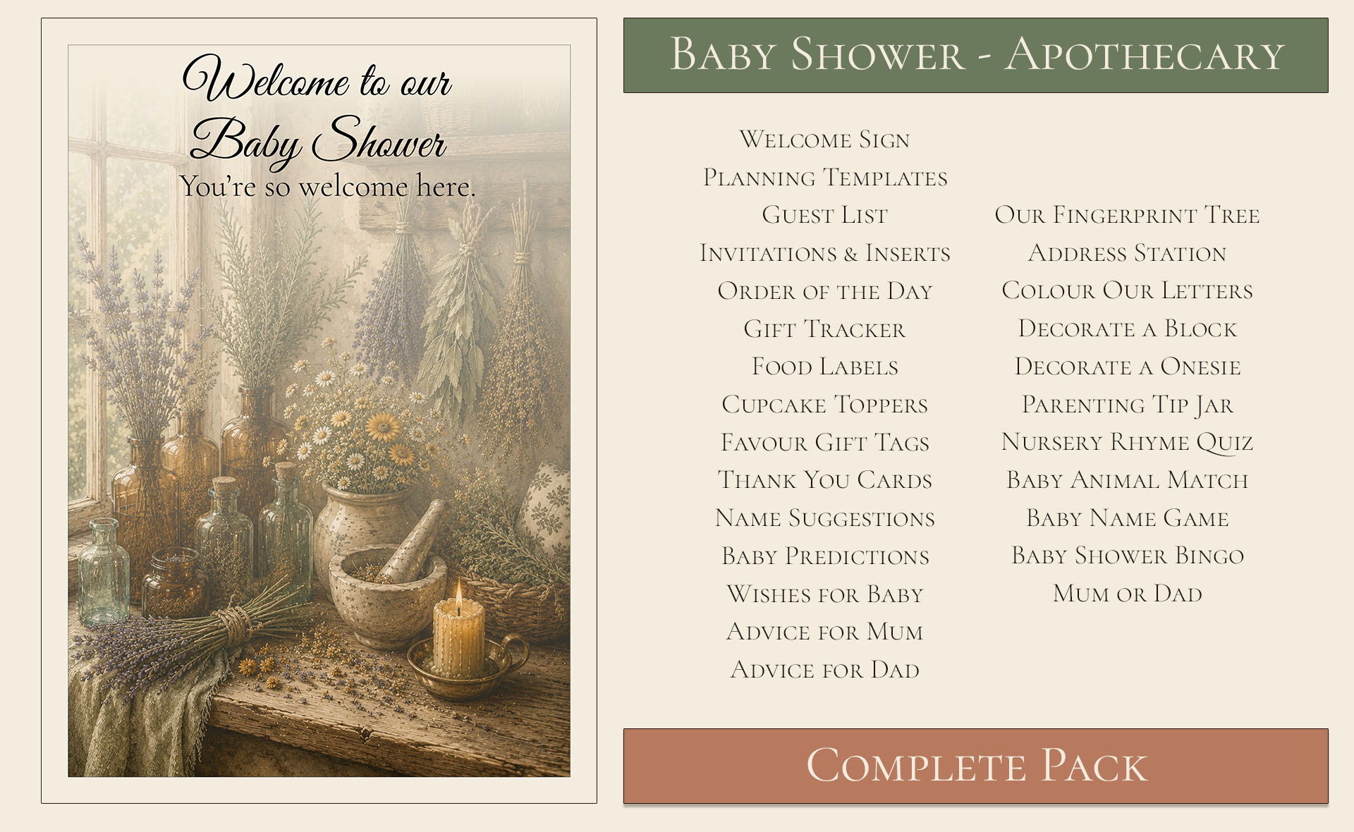 Apothecary Themed Baby Shower Complete Pack 1
