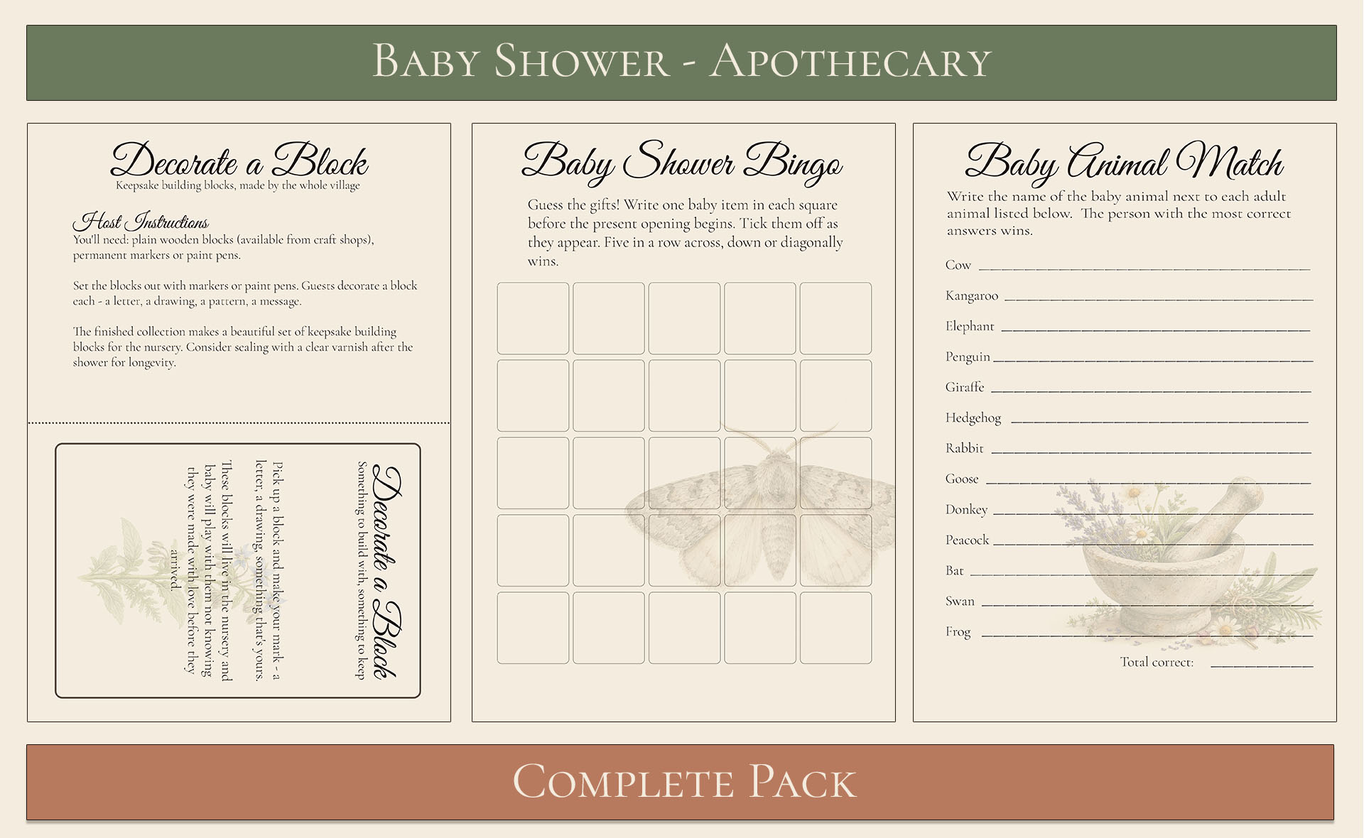 Apothecary Themed Baby Shower Complete Pack 4