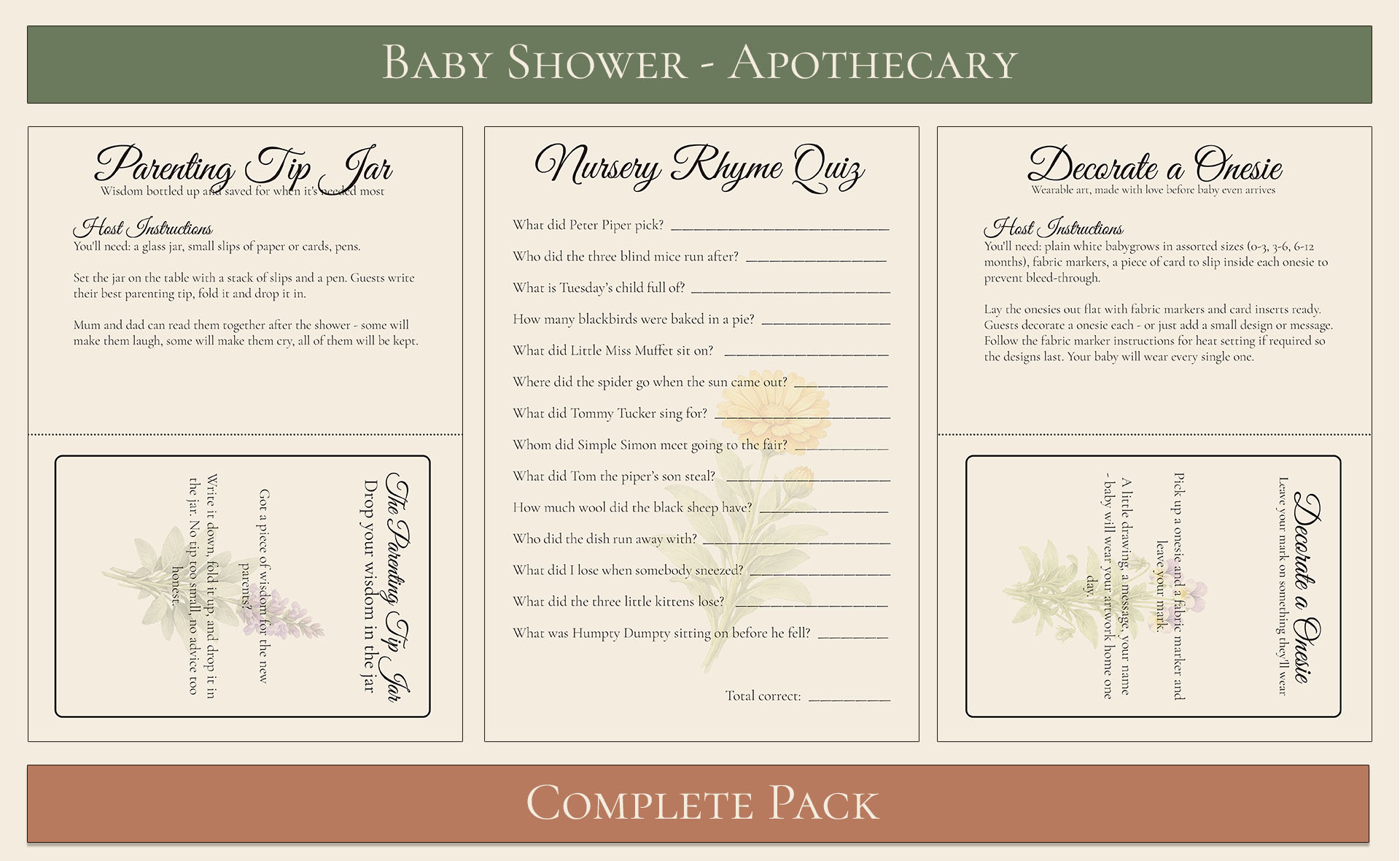 Apothecary Themed Baby Shower Complete Pack 5