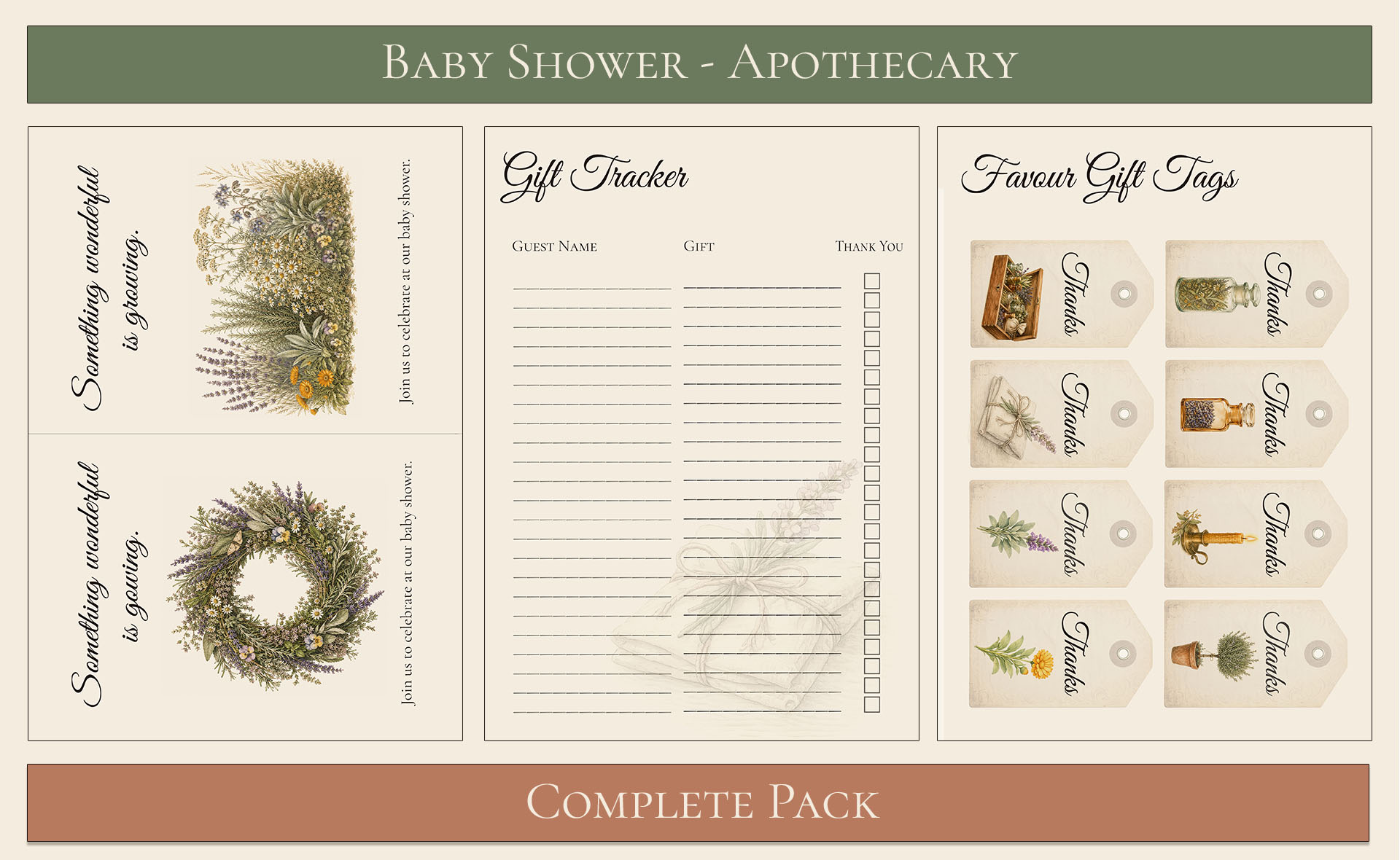 Apothecary Themed Baby Shower Complete Pack 6