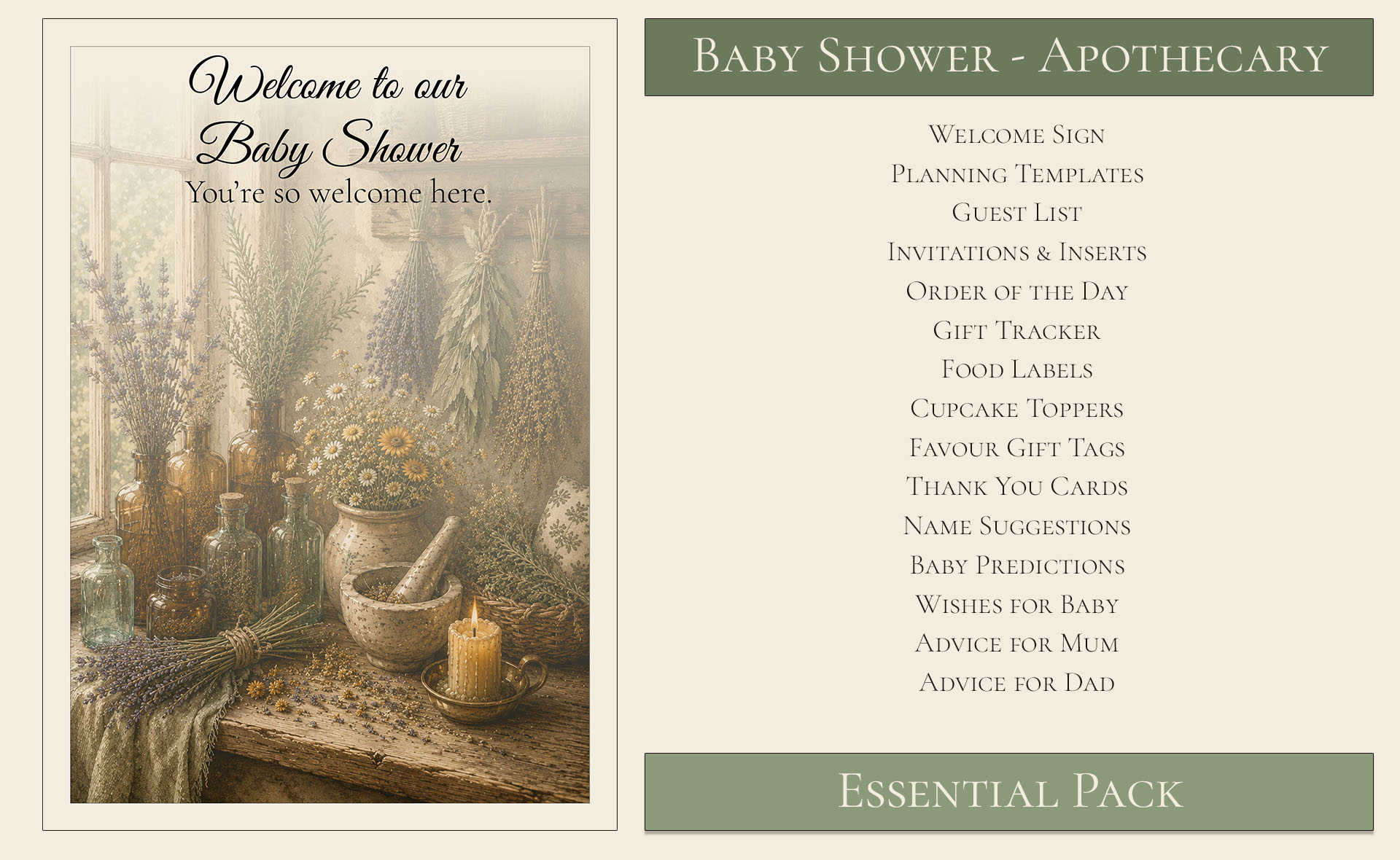 Apothecary Themed Baby Shower Essential Pack 1
