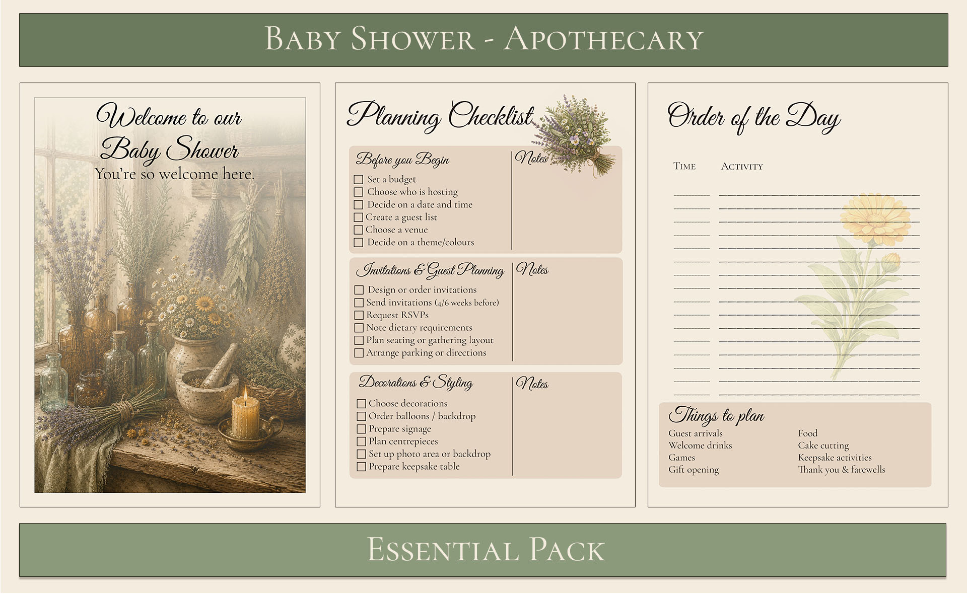 Apothecary Themed Baby Shower Essential Pack 2