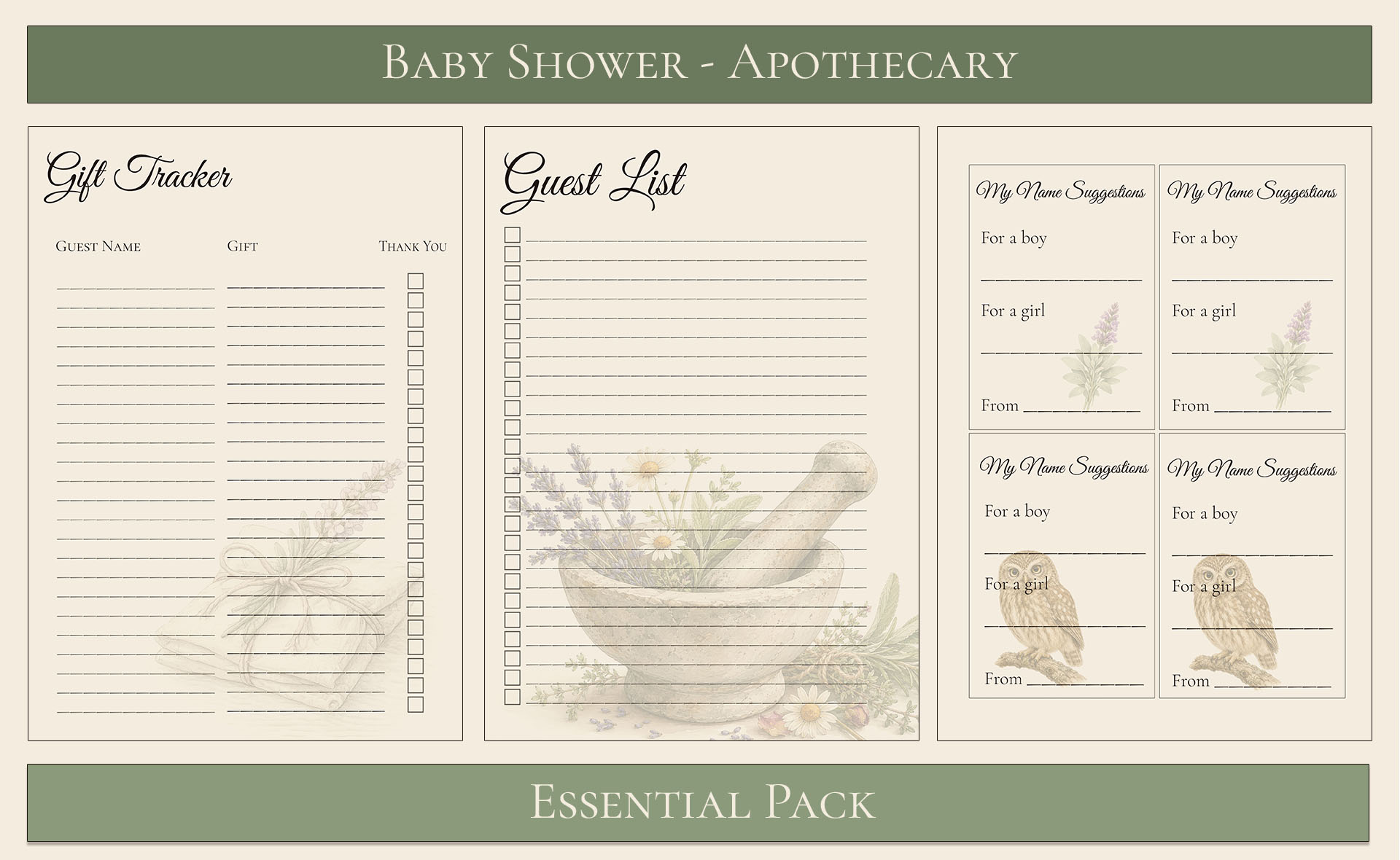 Apothecary Themed Baby Shower Essential Pack 4