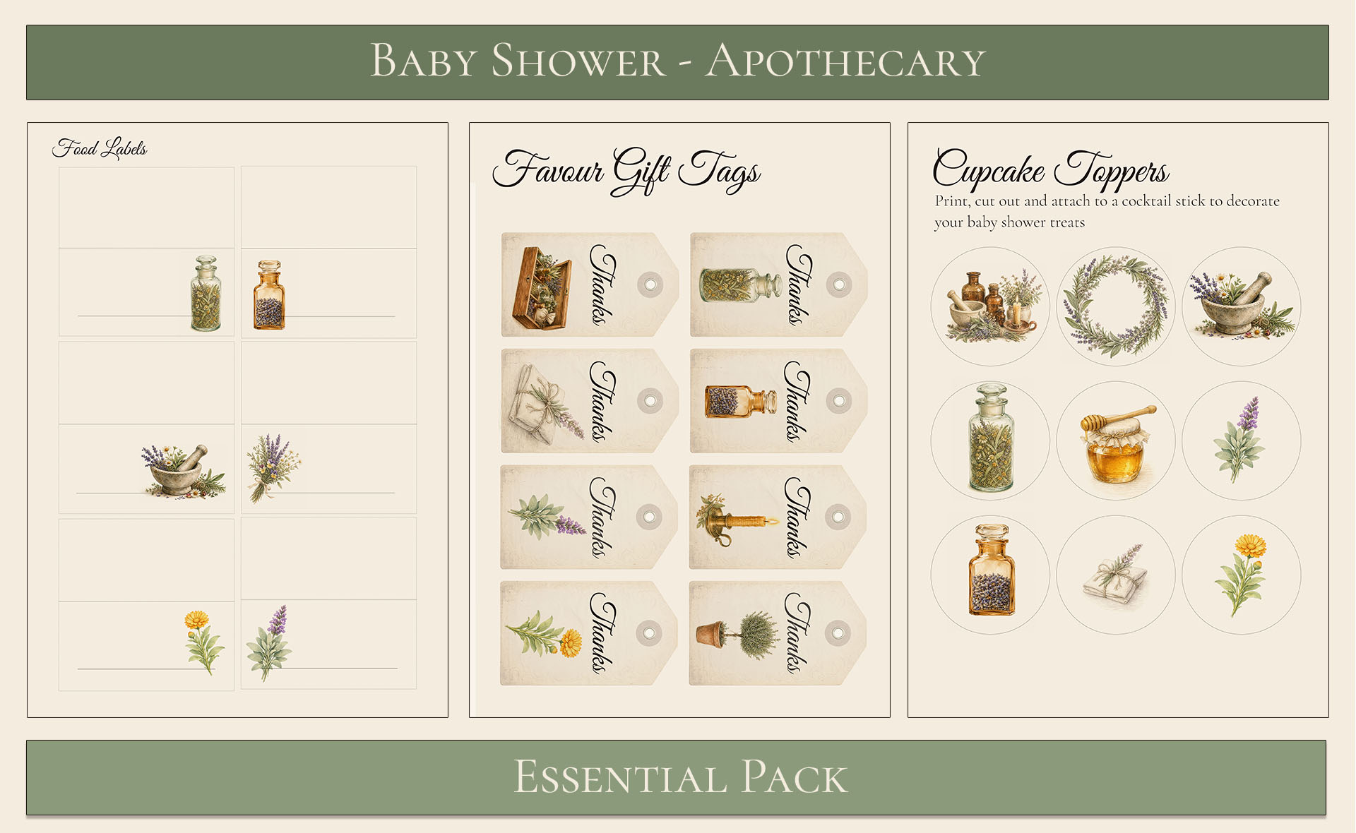 Apothecary Themed Baby Shower Essential Pack 5