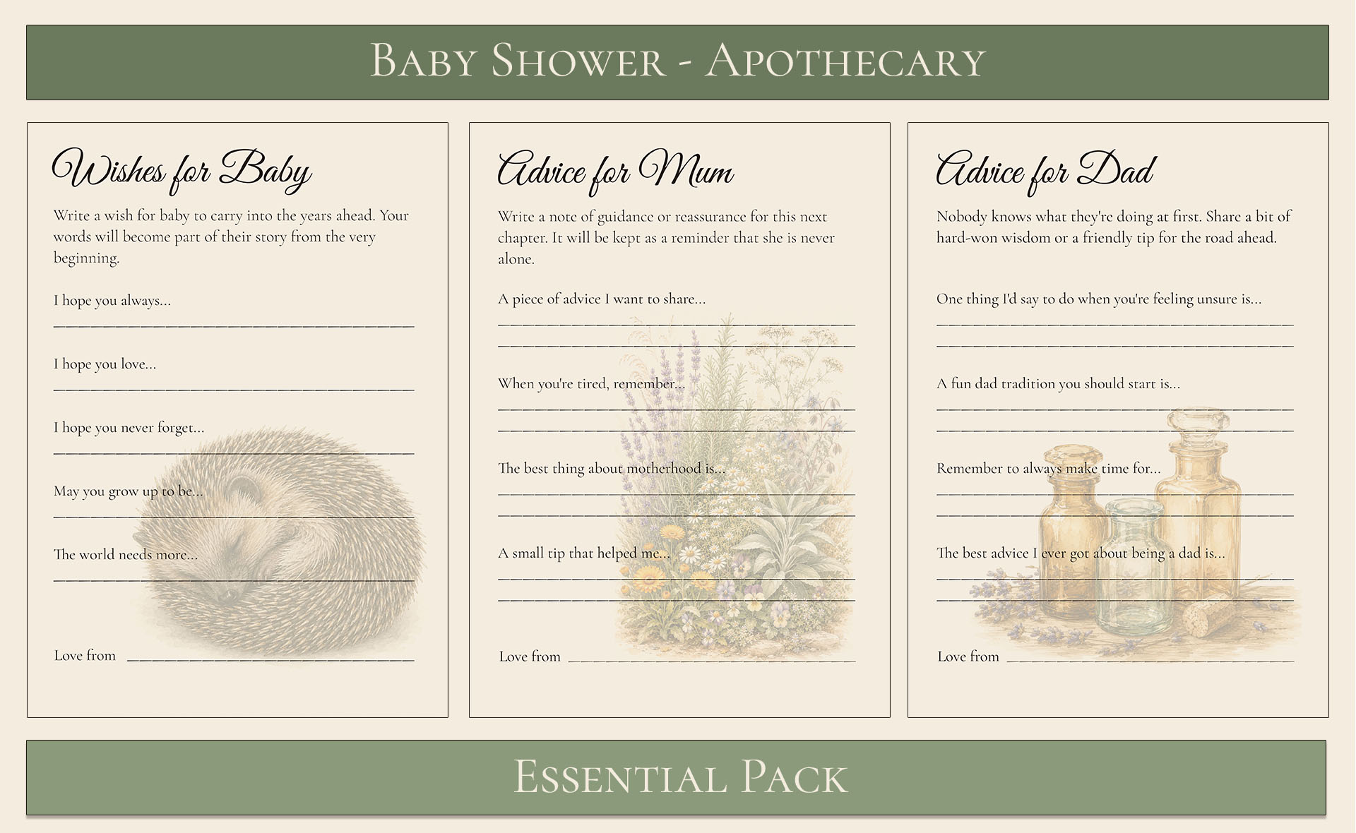 Apothecary Themed Baby Shower Essential Pack 6