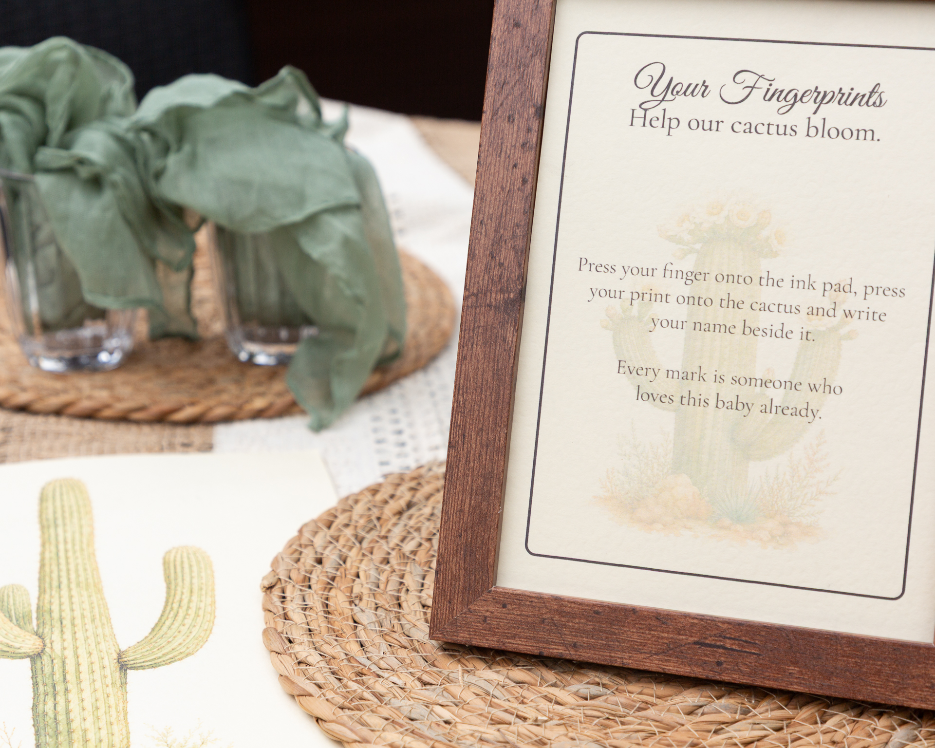 Desert Themed Baby Shower Keepsake Print - Fingerprint Cactus
