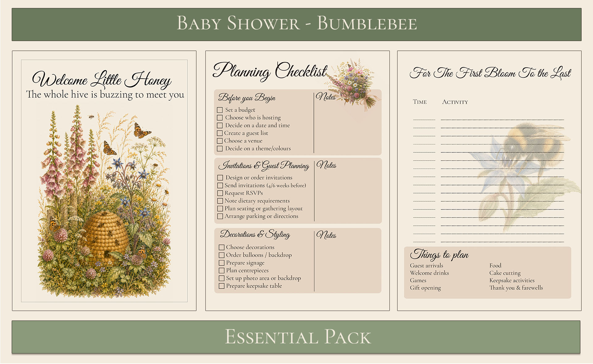 Bumblebee Baby Shower Essential Pack 3
