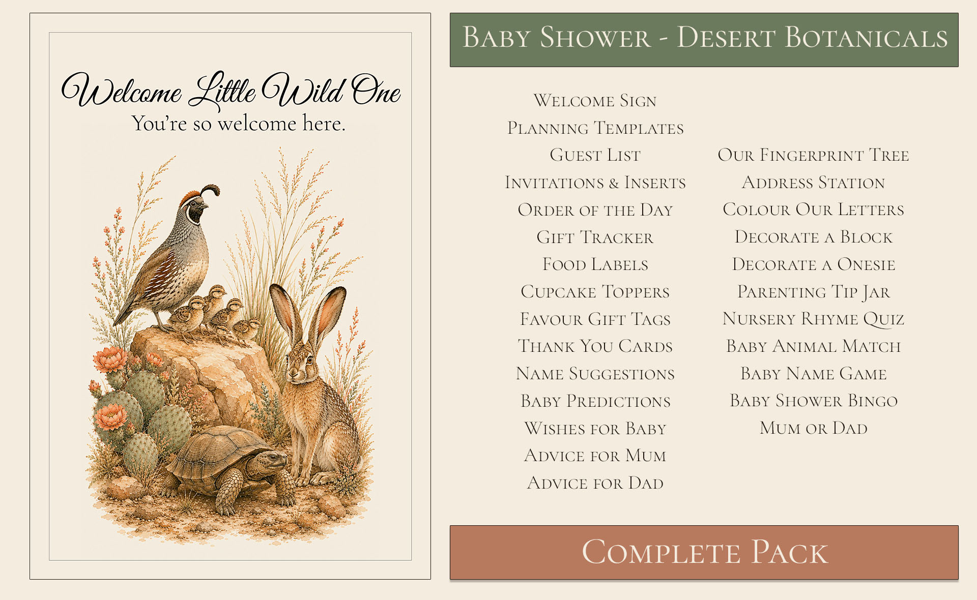 Desert Botanical Baby Shower Essential Pack 1