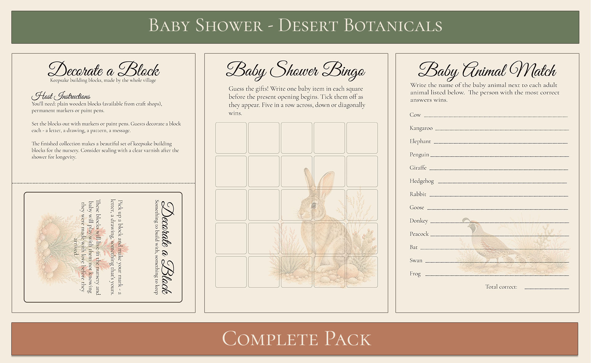 Desert Botanical Baby Shower Essential Pack 4