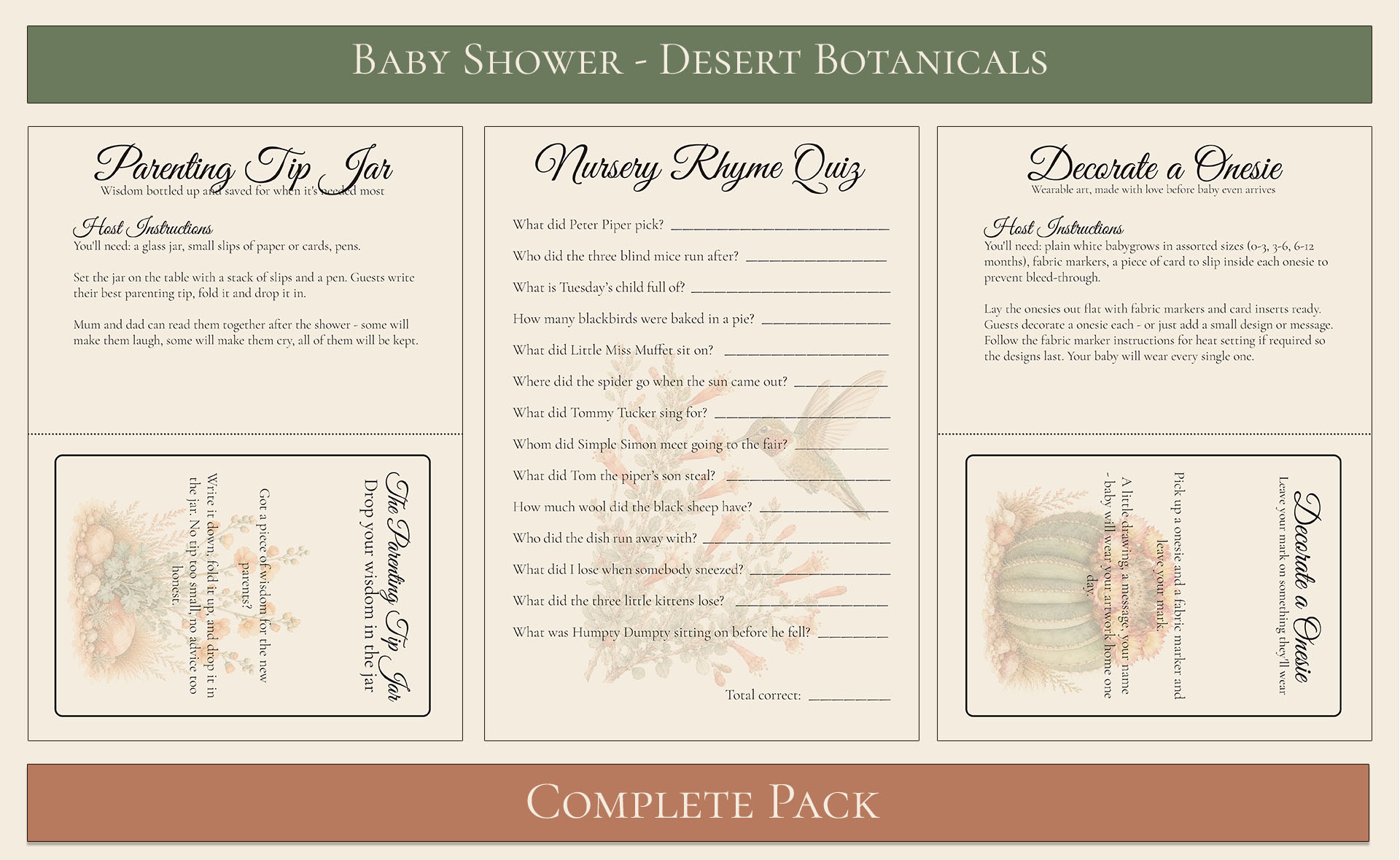 Desert Botanical Baby Shower Essential Pack 5