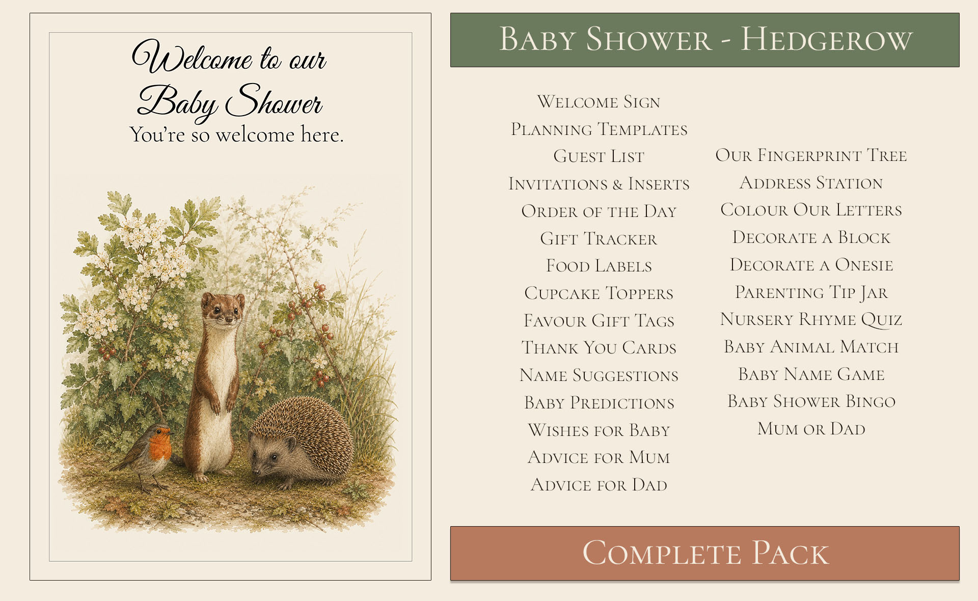 Hedgerow Themed Baby Shower Complete Pack 3