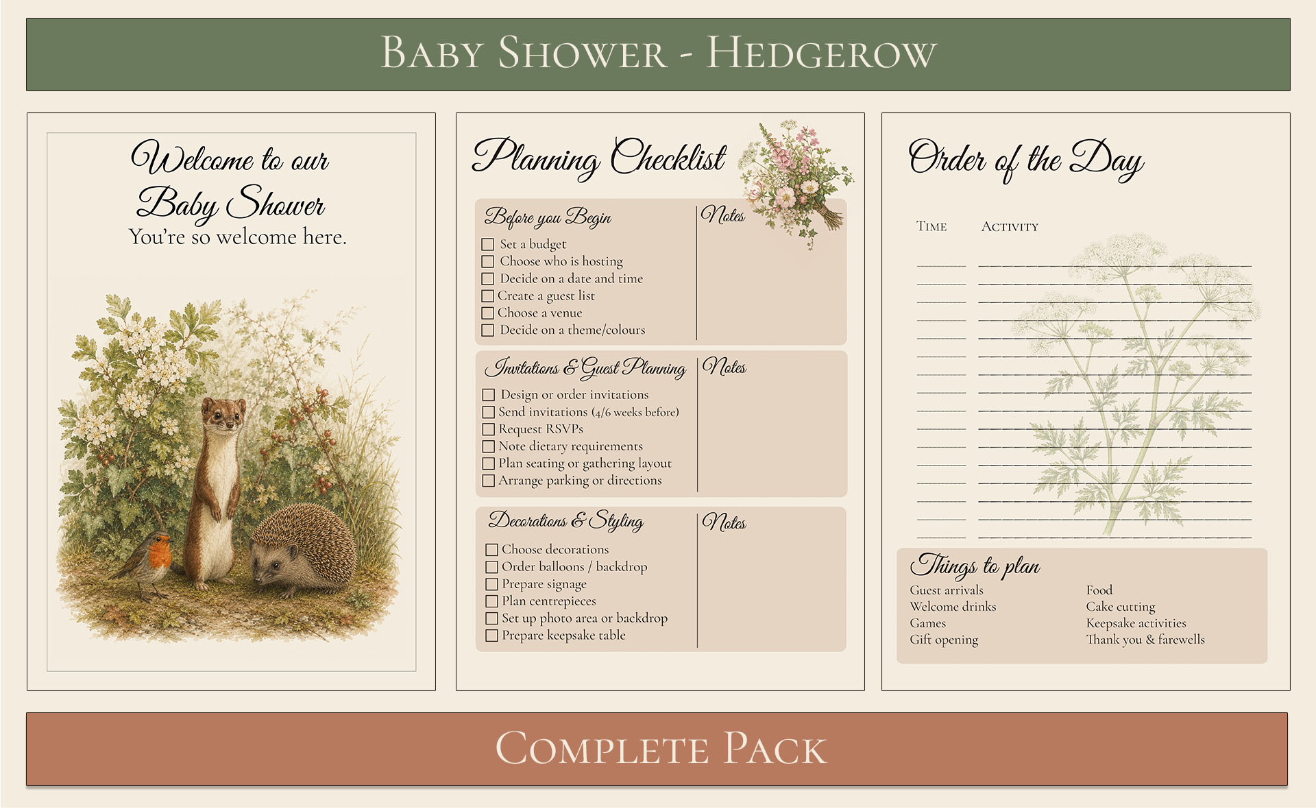 Hedgerow Themed Baby Shower Complete Pack 2