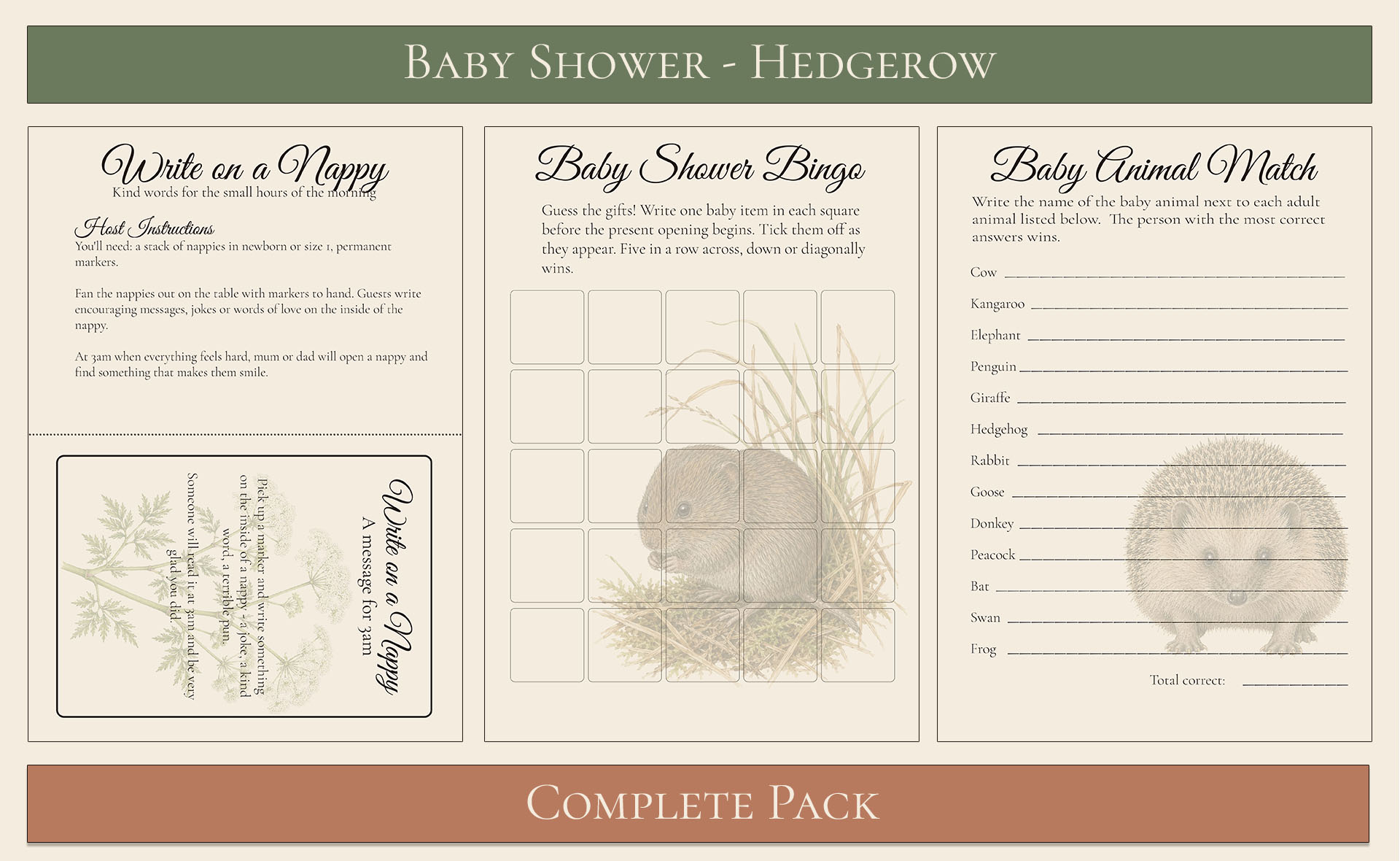 Hedgerow Themed Baby Shower Complete Pack 4