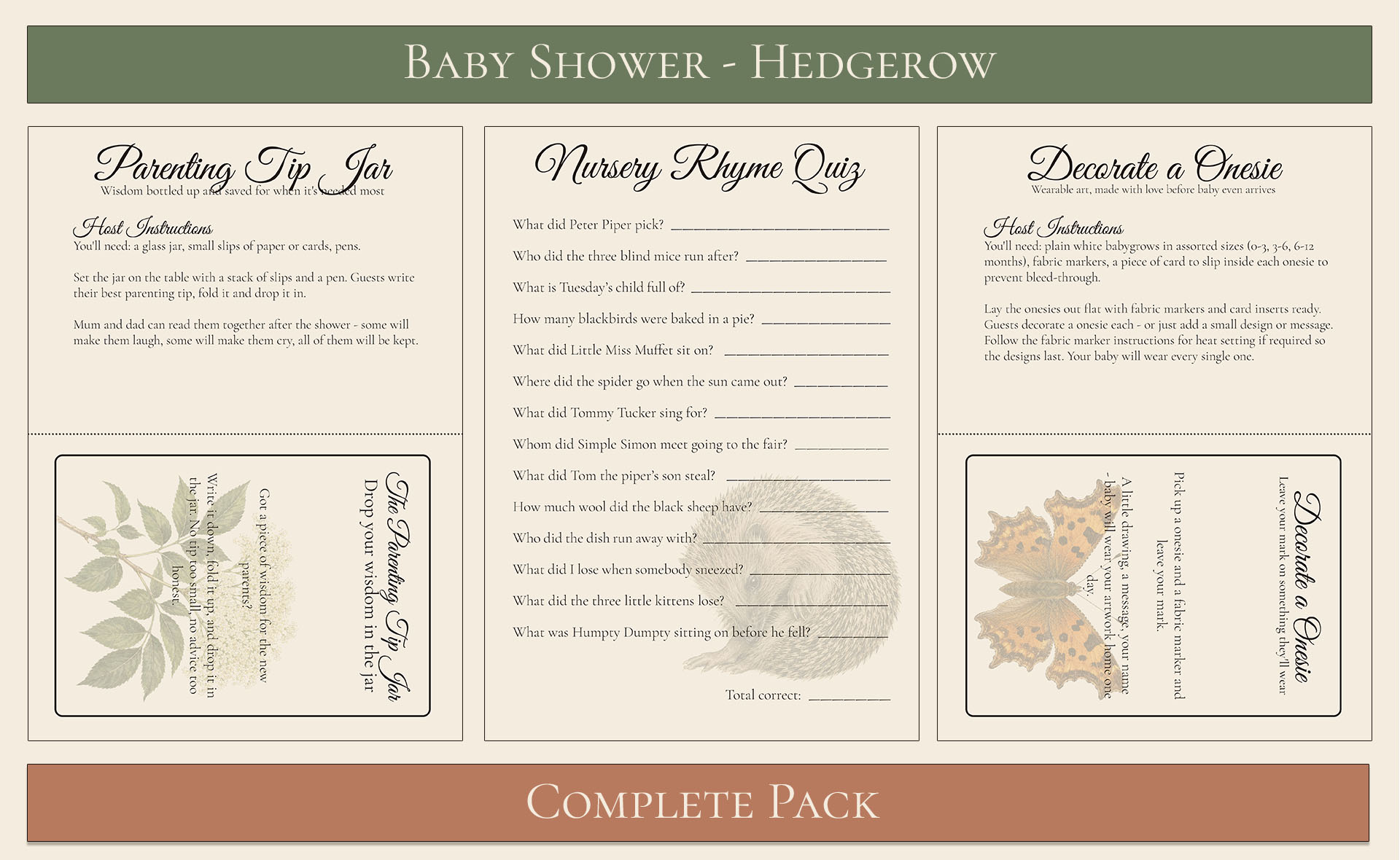 Hedgerow Themed Baby Shower Complete Pack 5