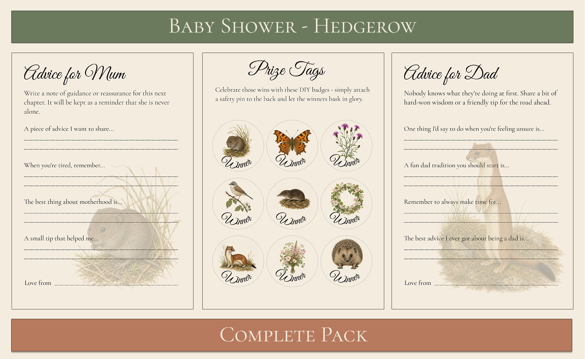 Hedgerow Themed Baby Shower Complete Pack 7
