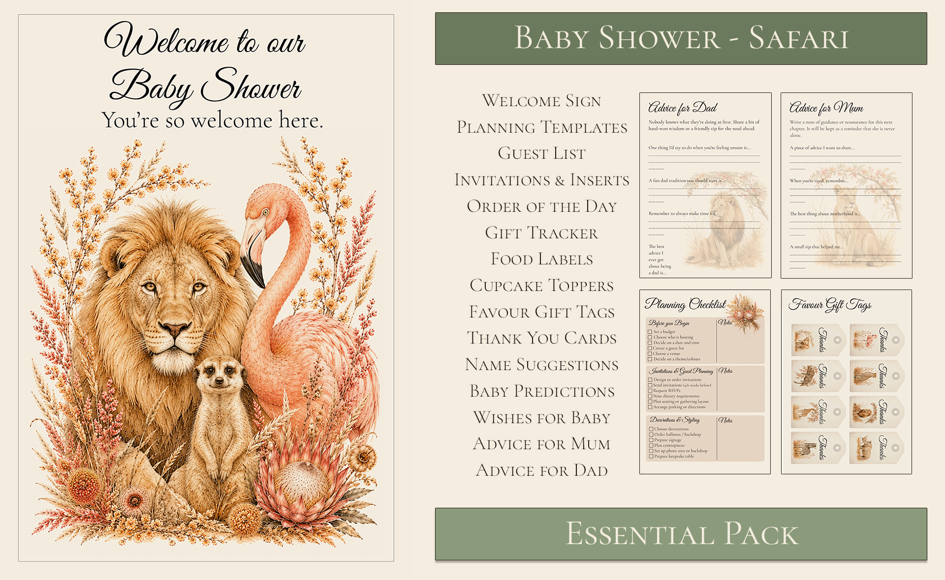 Safari Themed Baby Shower Essential Pack 1