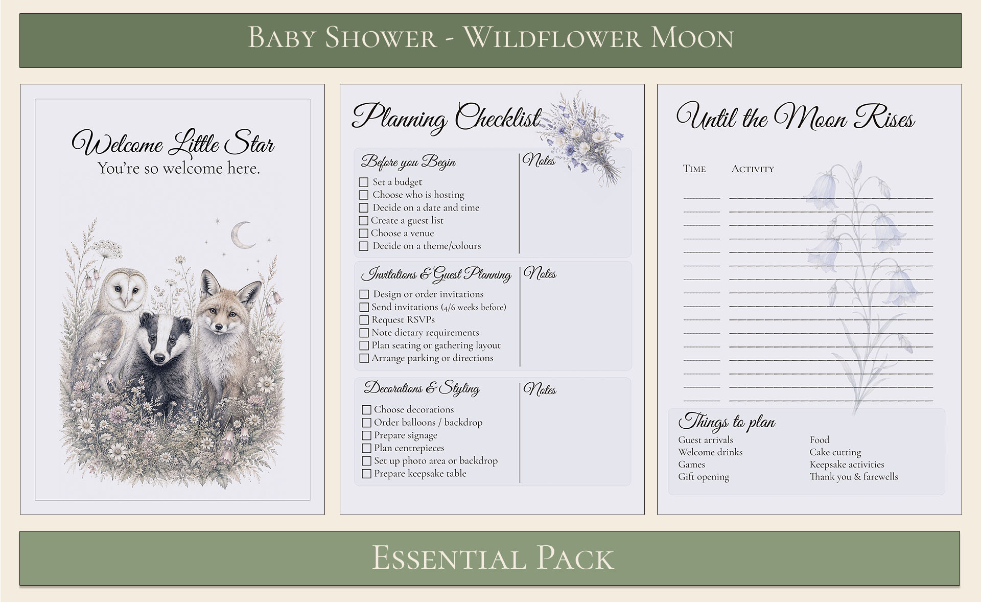 Wildflower Moon Baby Shower Essential Pack 1