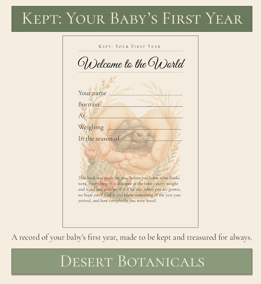 Baby Keepsake book desert botanical theme 6