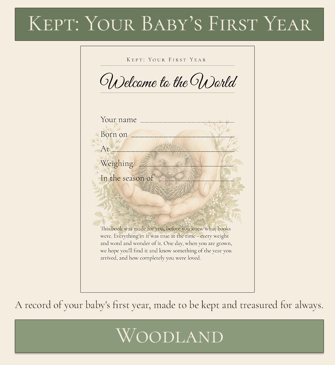 Woodland themed baby's first year keepsake book 1