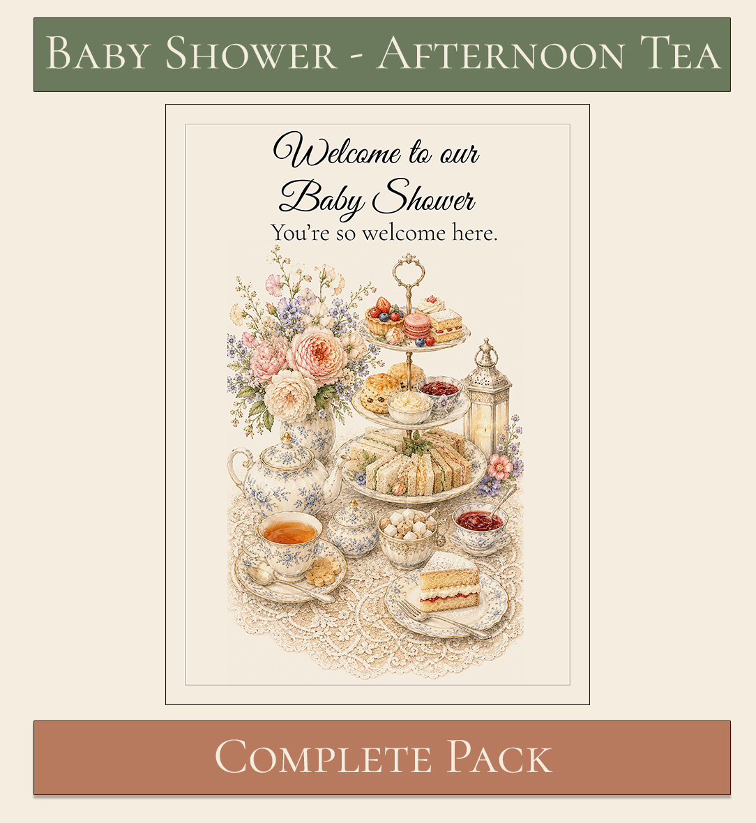 Afternoon Tea Themed Baby Shower Complete Pack 1