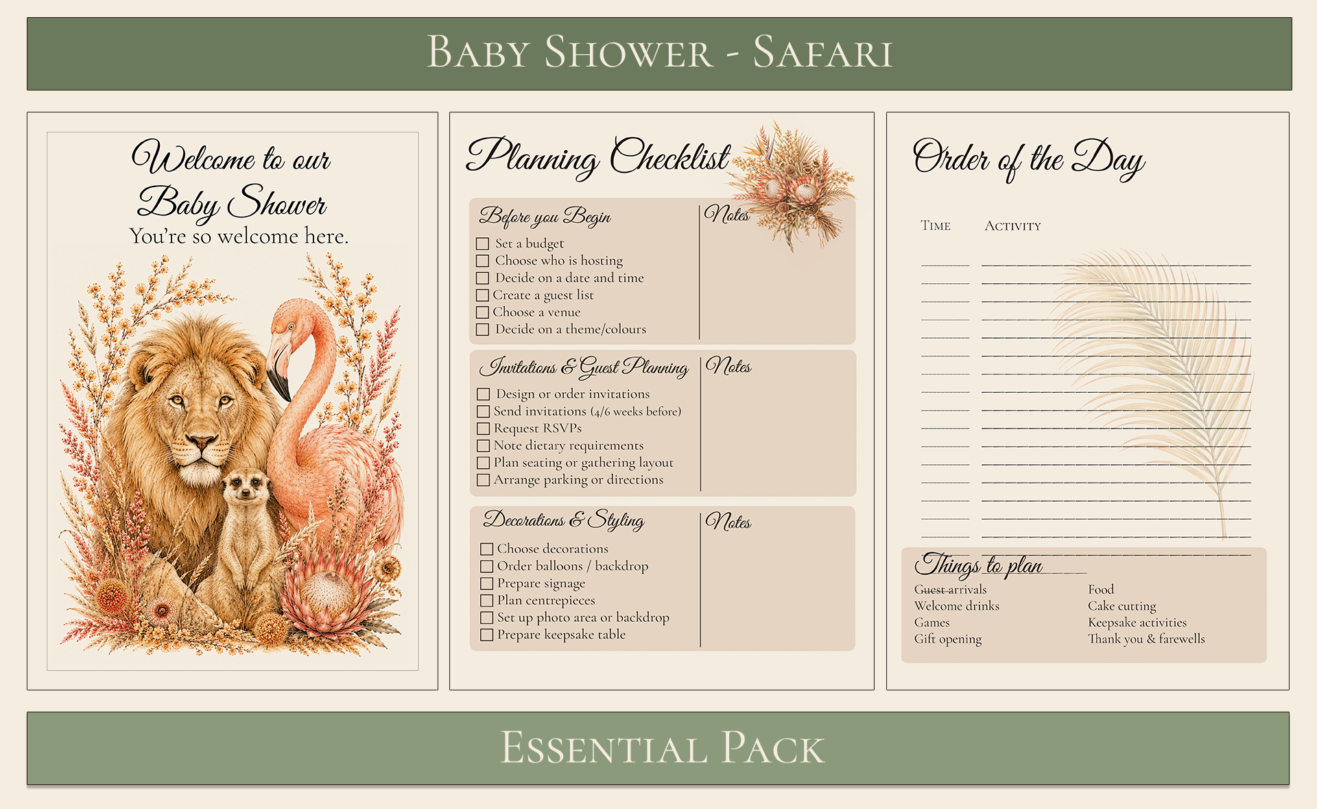 Safari Themed Baby Shower Essential Pack 2
