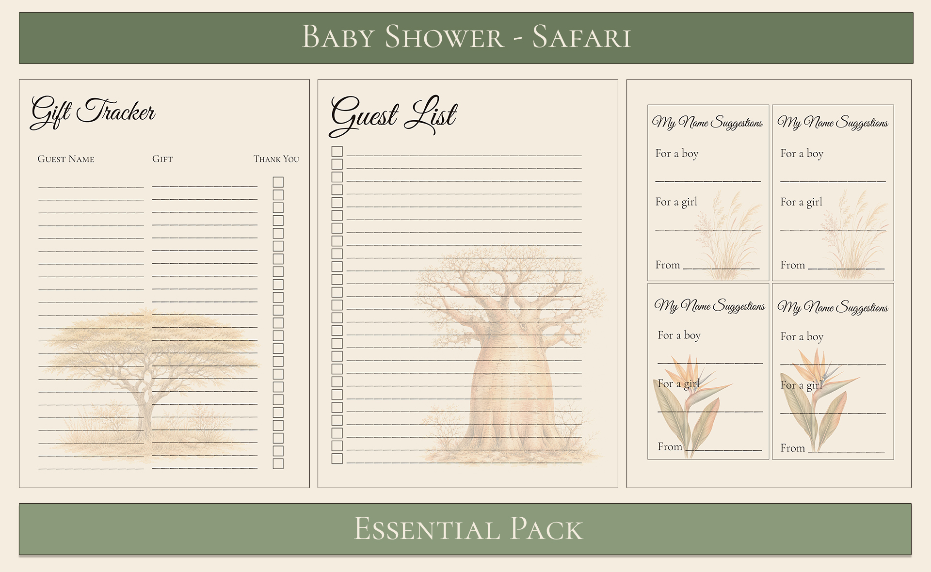 Safari Themed Baby Shower Essential Pack 5