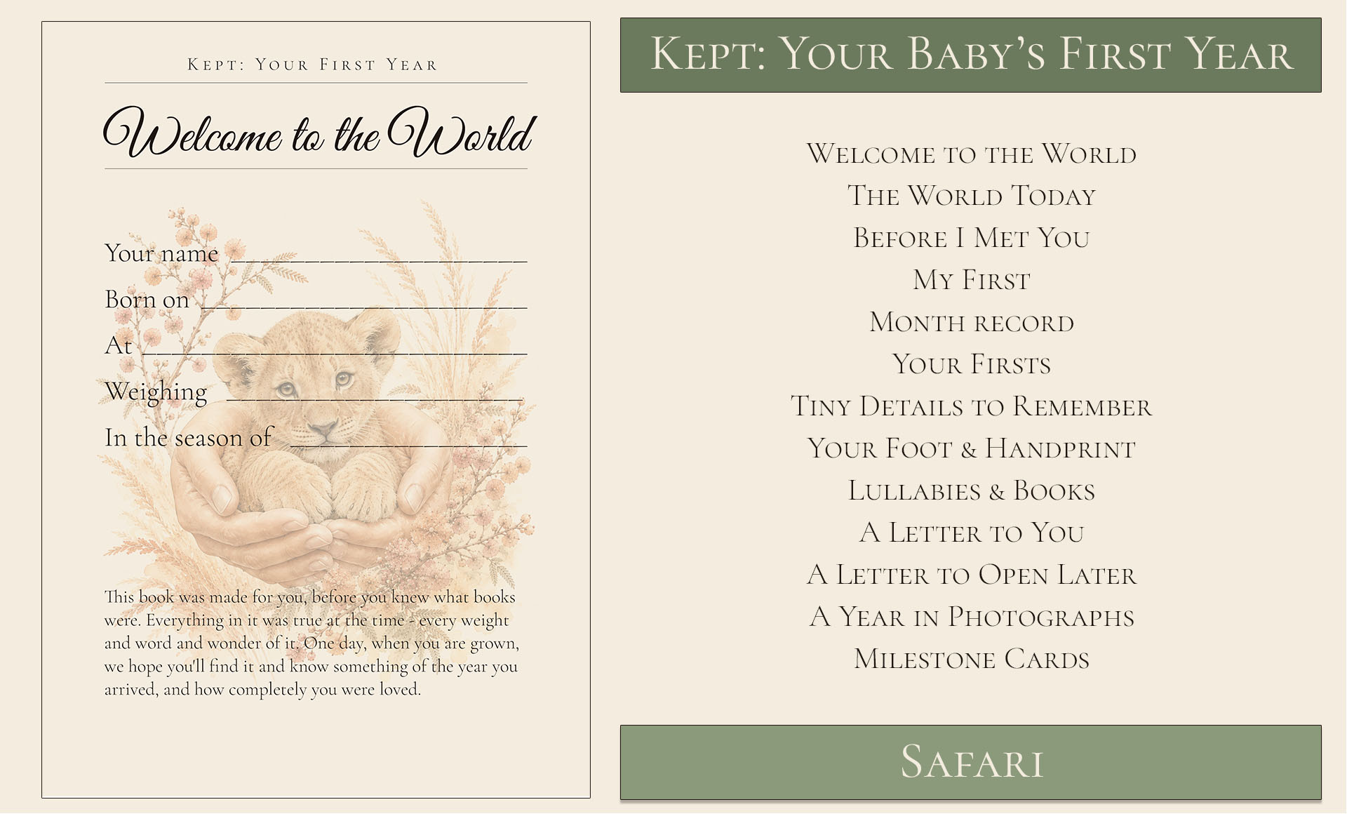 Your baby's first year keepsake - safari theme 2