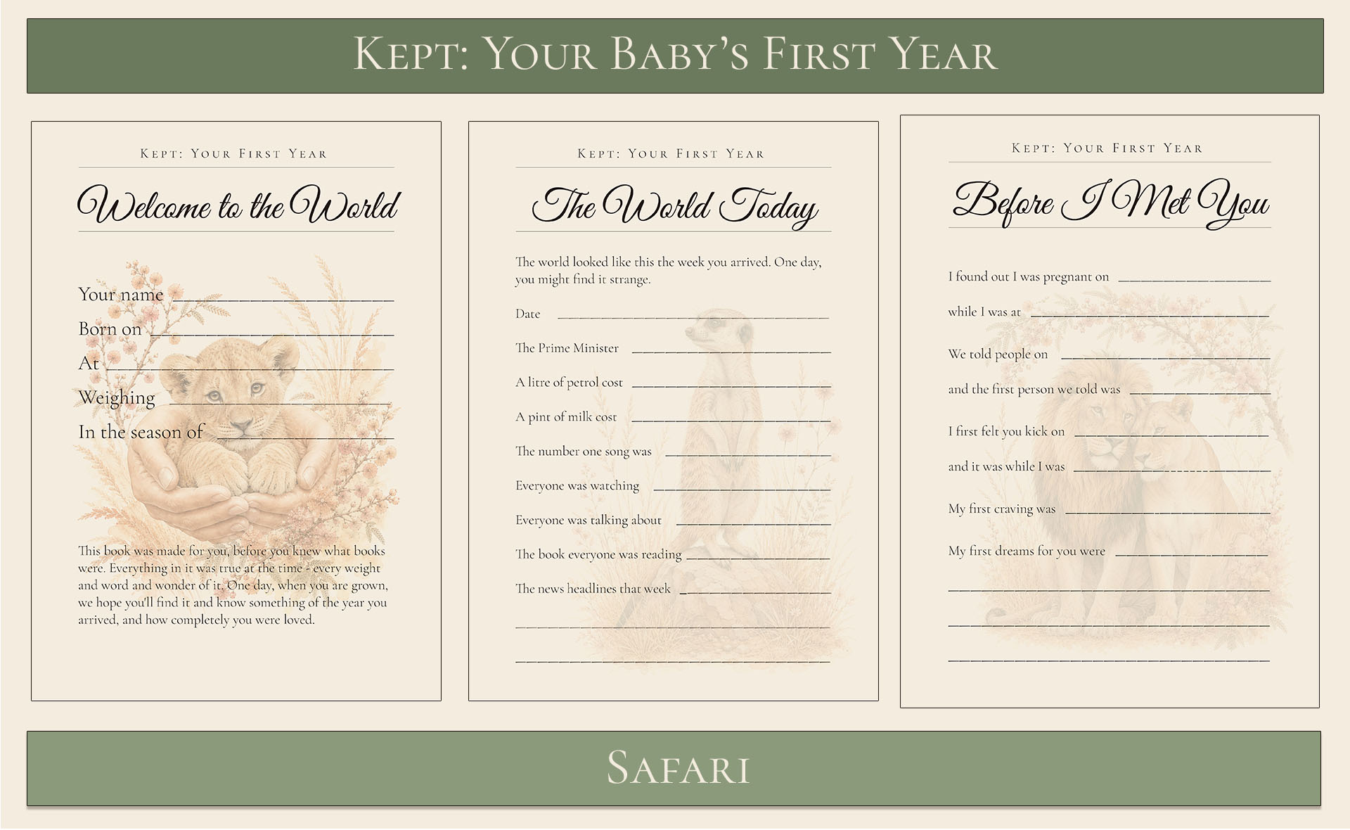 Your baby's first year keepsake - safari theme 3