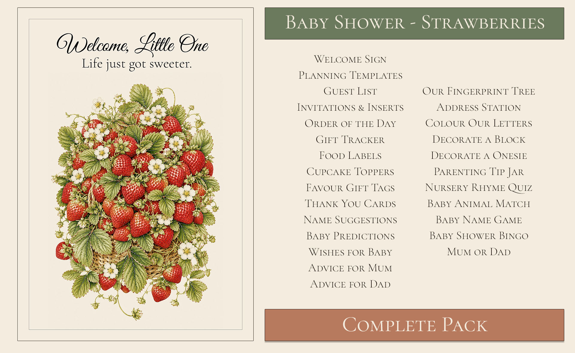 Strawberry Baby Shower Complete Pack 8