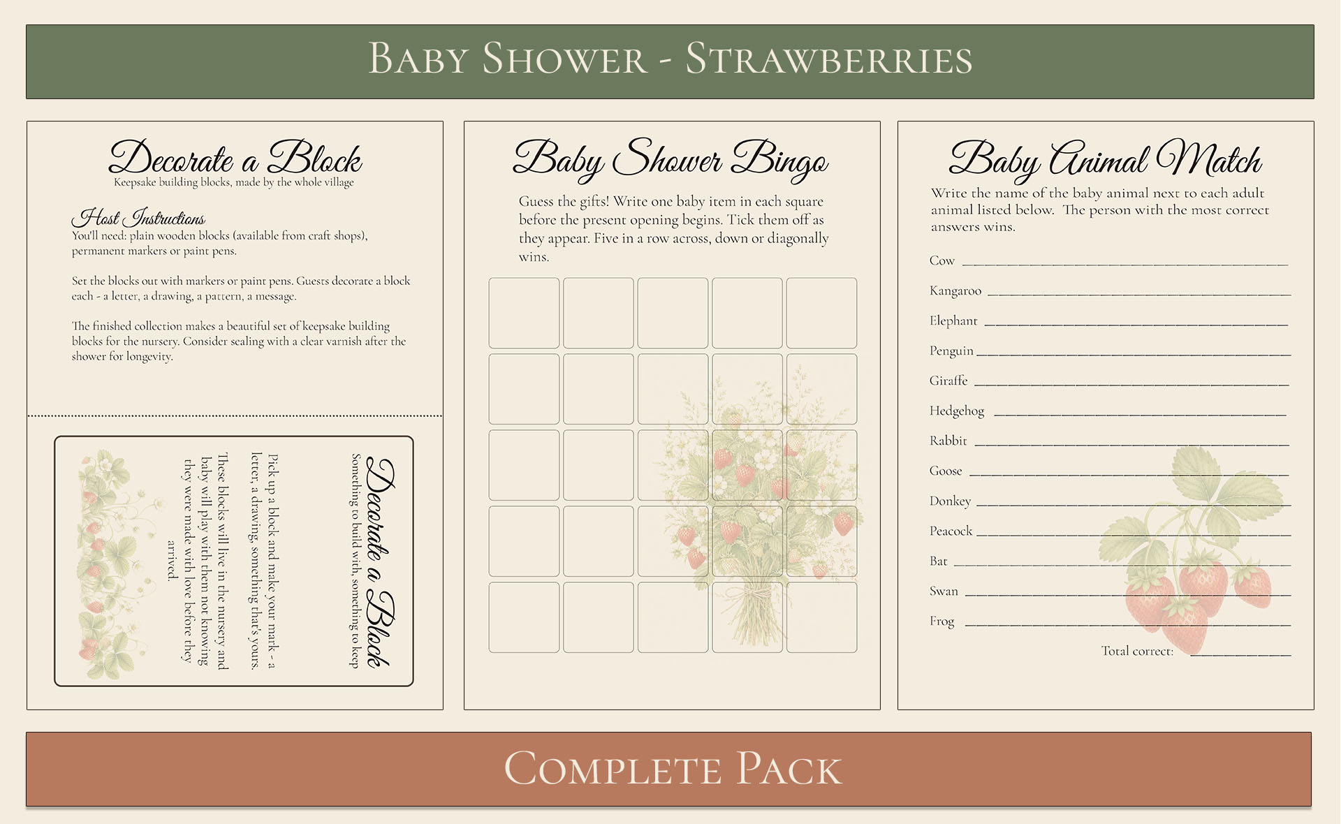 Strawberry Baby Shower Complete Pack 5