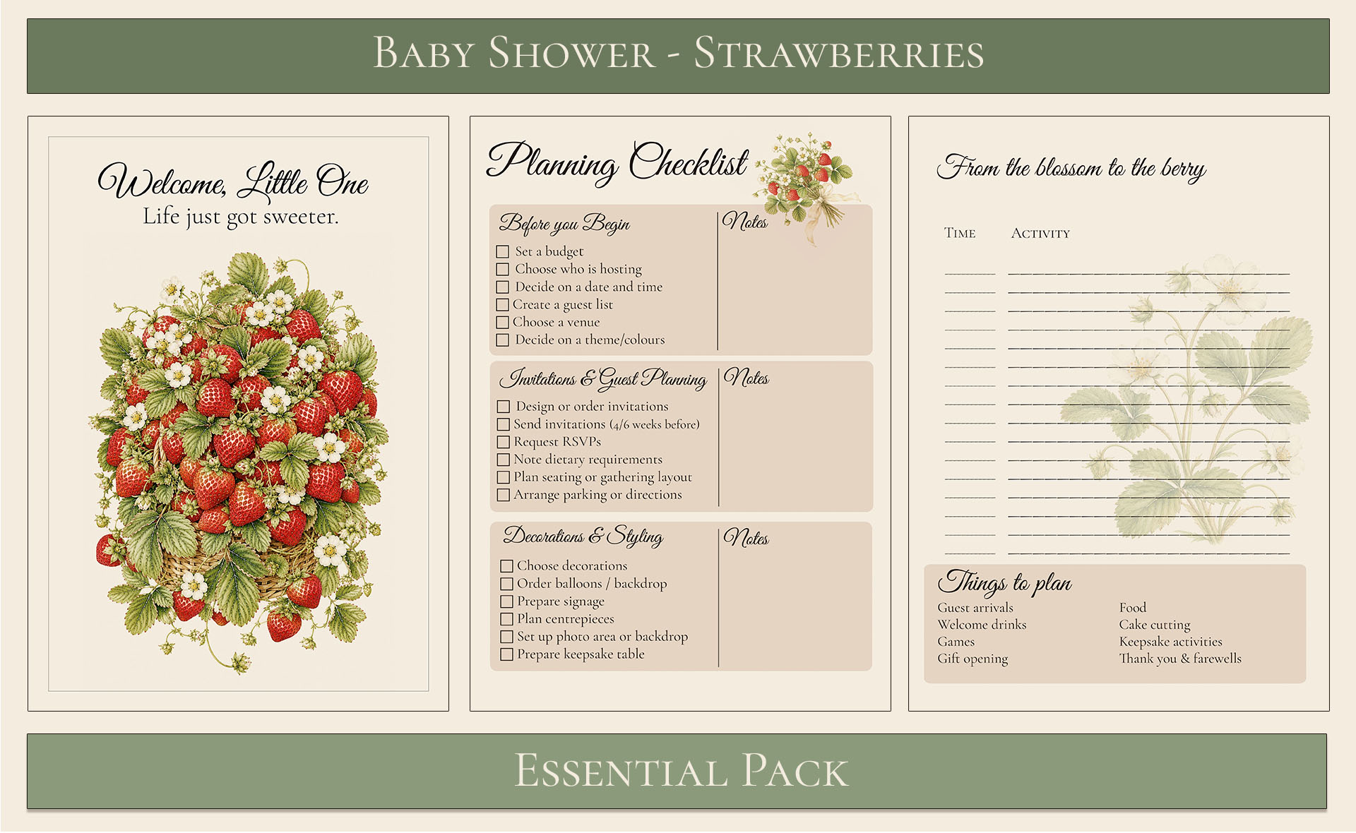 Strawberry Baby Shower Essential Pack 5