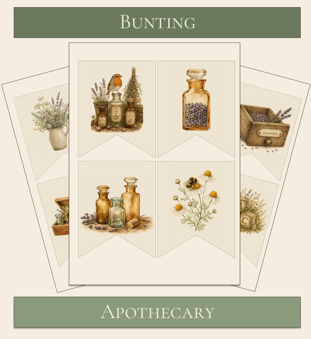 Printable Bunting Apothecary theme 1