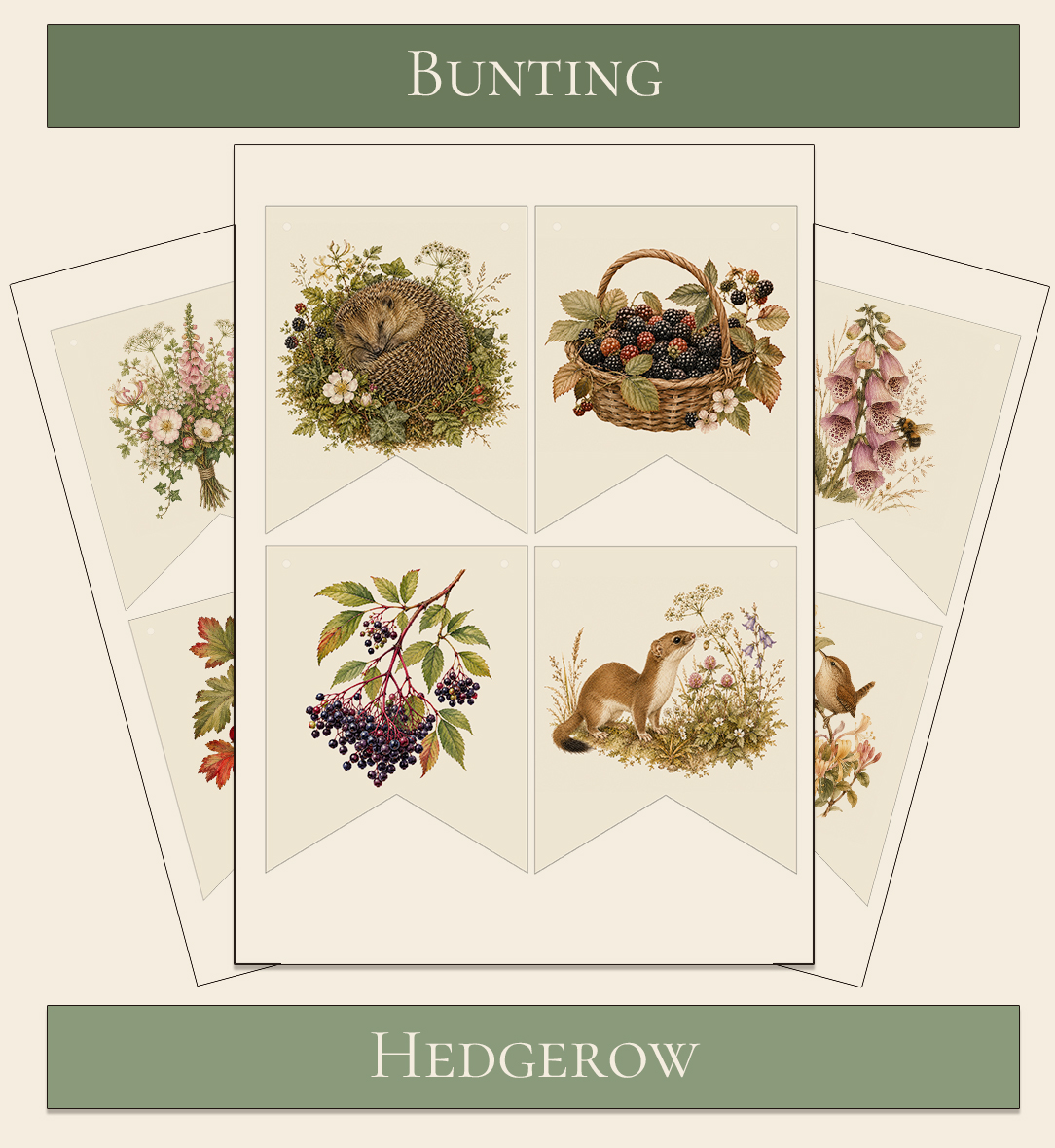 Printable Bunting British Hedgerow theme 3