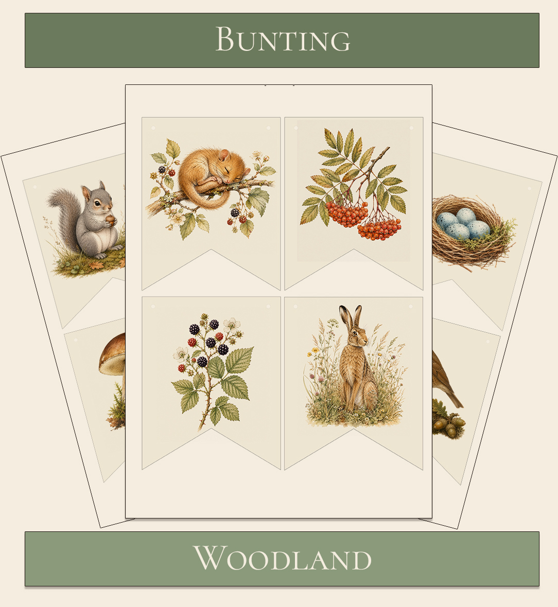 Printable Bunting British Woodland theme 1