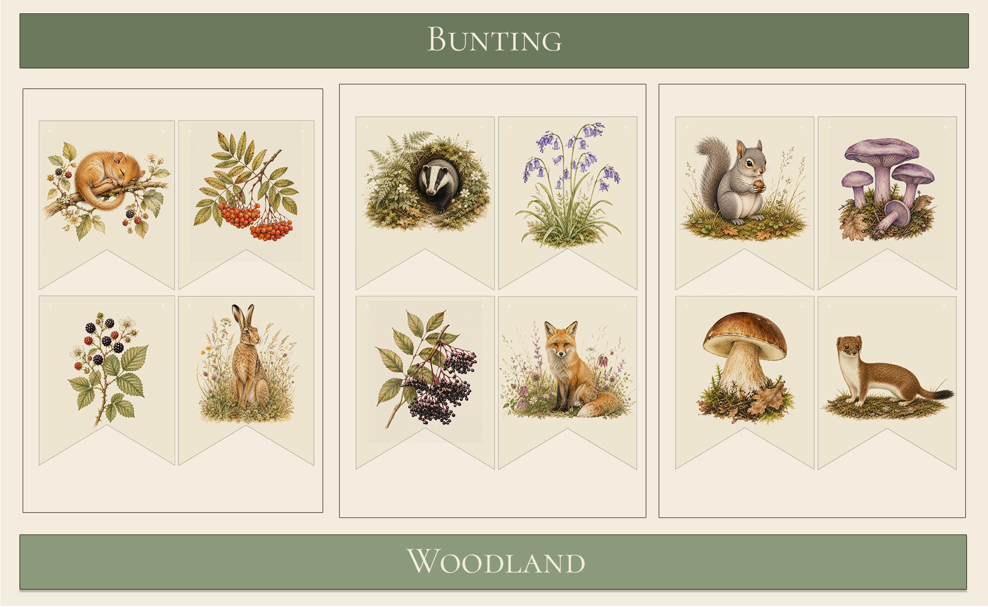 Printable Bunting British Woodland theme 3