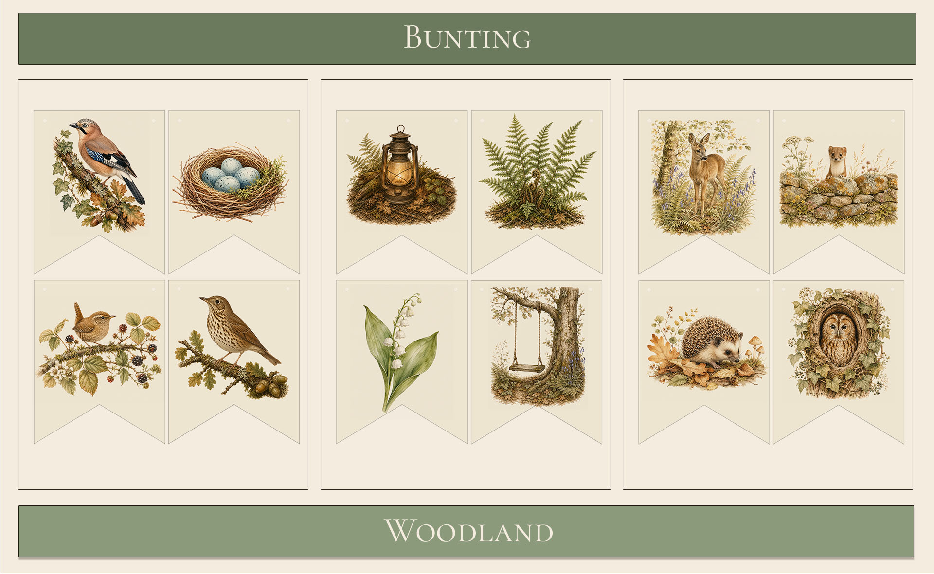 Printable Bunting British Woodland theme 2